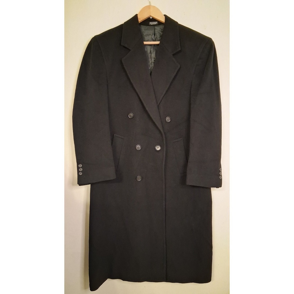 Christian Aujard Cashmere Blend Double Breasted Coat Mens Size Black 42 Trench